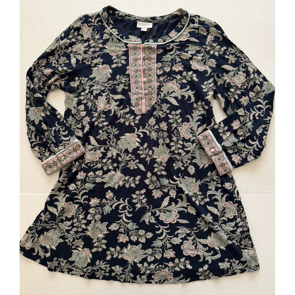 J Jill Women’s Piped Paisley Tunic Asian Inspired Cotton Tencel Blend M Tall